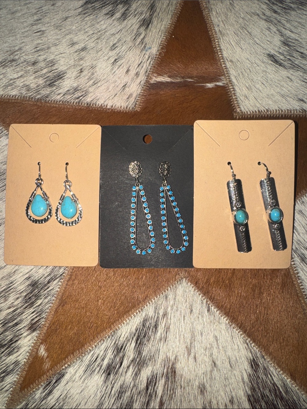Turquoise Drop Earrings Trio - Women's western Jewelry LOT of 3